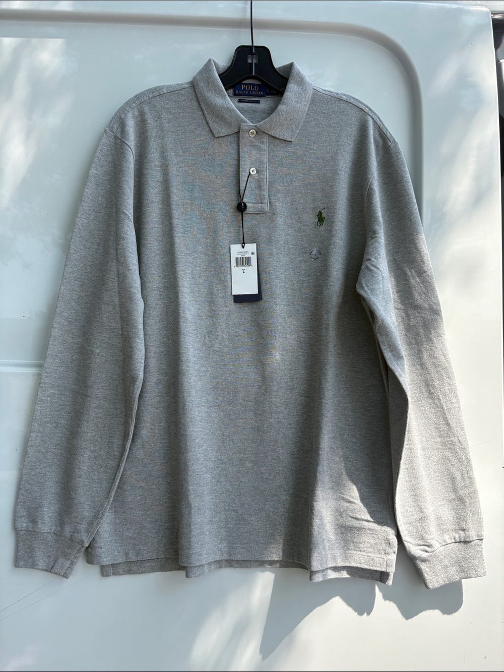 Polo by Ralph Lauren Light Grey Long-Sleeve Cotton Polo with Green Pony